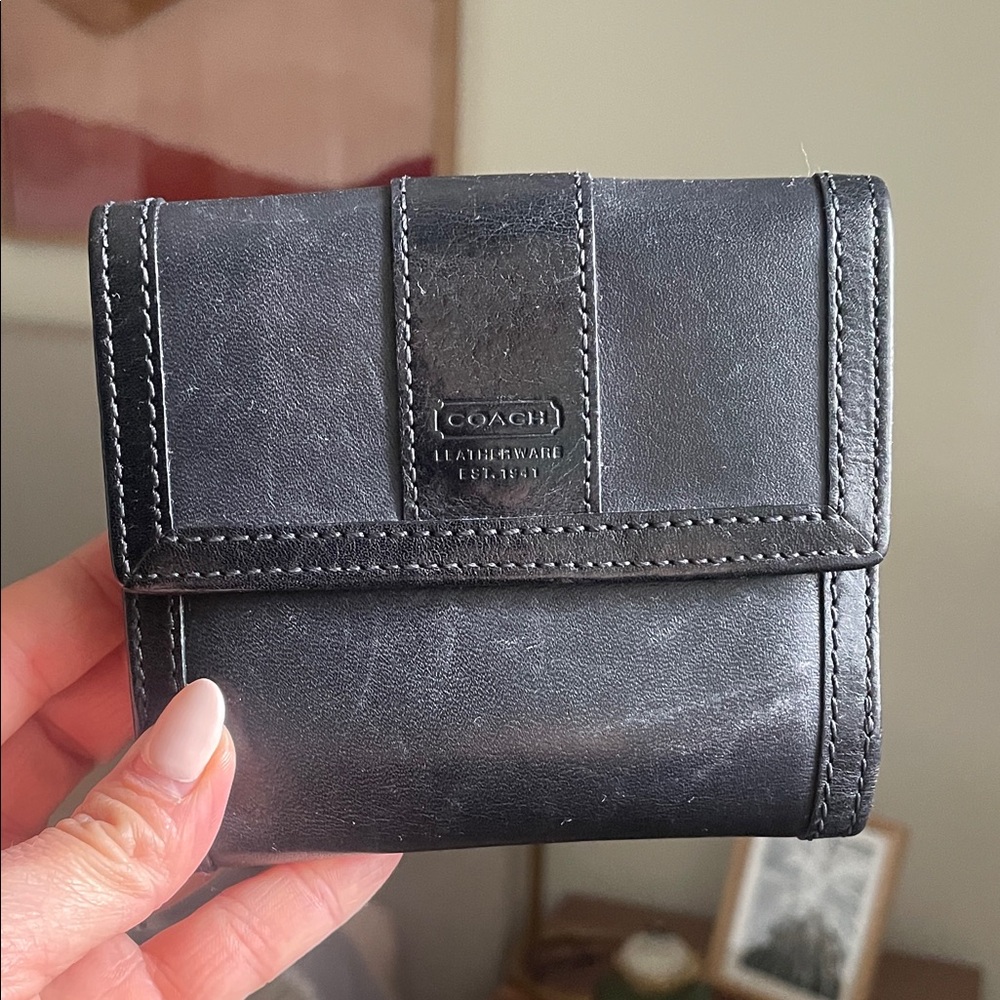 Coach Black Leather Trifold Wallet